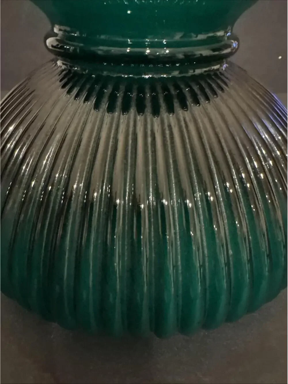 Vintage Green Glass Ribbed Hurricane Oil Desk Lamp Shade 6 7/8” Fitter